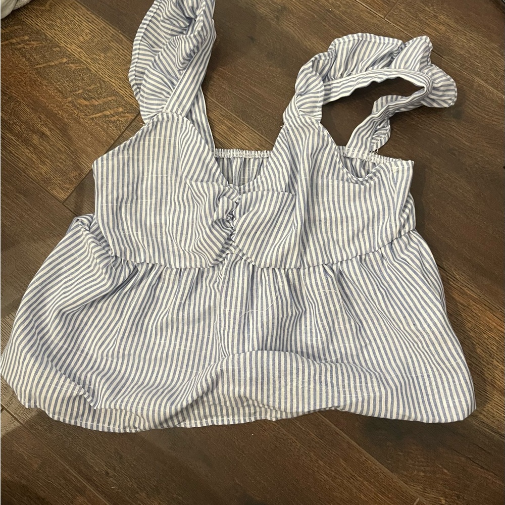 Super cute blue and white pin stripe blouse